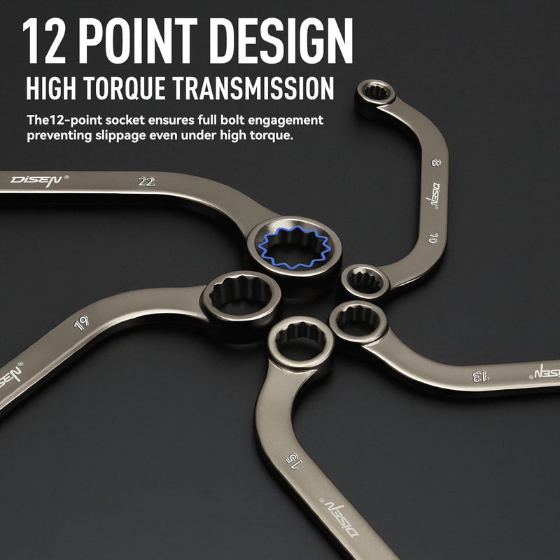 DISEN 14-Piece Half Moon&S-Style & E-Torx Wrench Set, CR-V, Wrench 5-Piece Half Moon Box Set Metric 8mm to 22mm,4-Piece E-Torx E6-E24,5-Piece S-Style Box 10-19mm,12 Point, EVA Foam Tool Organizer - Image 4